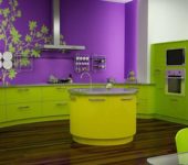 Contrasting colors - green and lilac in one kitchen