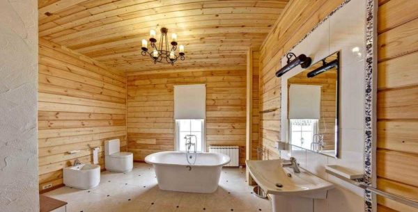 Bathroom in a wooden house - wood is everywhere