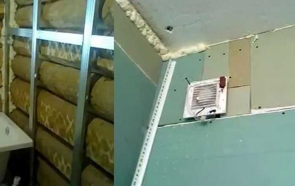 The frame is sheathed with moisture-resistant gypsum board