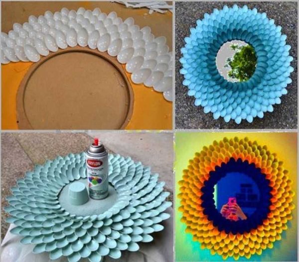 DIY mirror decor: use plastic spoons