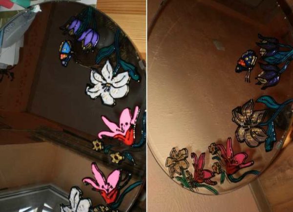 Decorating a mirror with stained glass paints