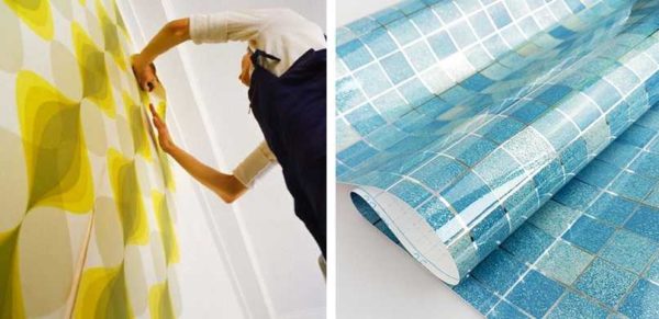 Self-adhesive wallpaper for the bathroom - repair without glue