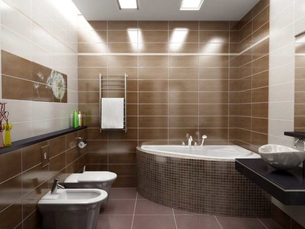 Dark accent wall in a bright bathroom
