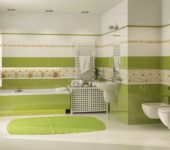 The combination of tiles in the bathroom of different colors and textures