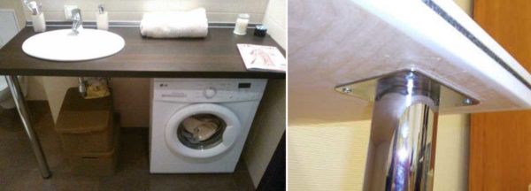 Installing the legs on the bathroom countertop under the sink is a standard procedure