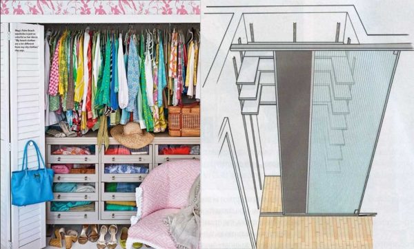 Two types of doors to save space - sliding (sliding) and a book