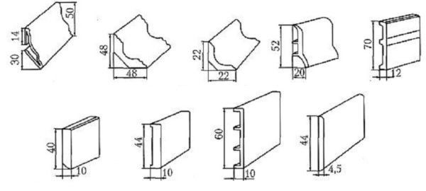 Some types of plastic skirting boards with dimensions
