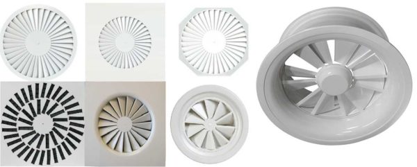 The vortex ceiling diffuser is easily recognizable by the characteristic baffle arrangement