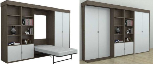 The convertible bed can be hidden in the wall