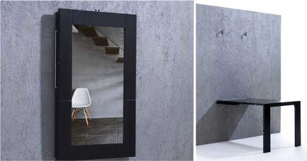 The mirror on the wall becomes ... a table
