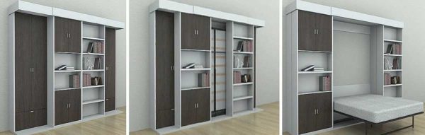 Convertible wall with folding bed