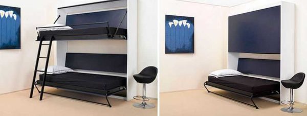 Bunk folding bed-wardrobe