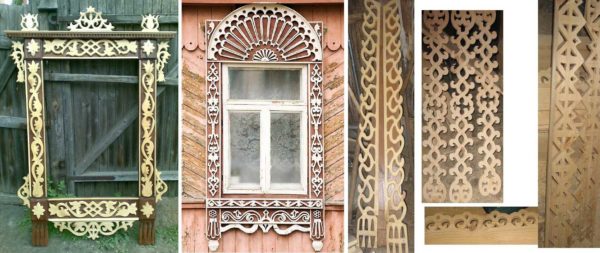 Carved overhead platbands - delicate carving on a dark background