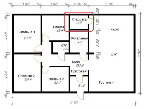 Area 130 sq. m, there is a pantry with an entrance from the kitchen