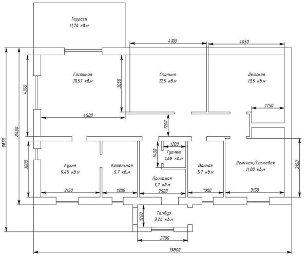 Project of a one-storey house with three bedrooms and a terrace