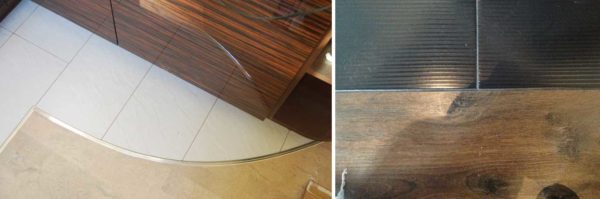 Two types of design for the junction of tiles and laminate - with and without a sill