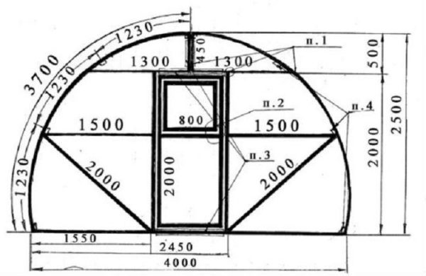 If a radial polycarbonate greenhouse is made according to such a drawing, it will be possible to work near the walls