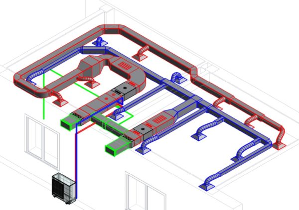 With centralized supply and exhaust ventilation, heating or air conditioning can be organized