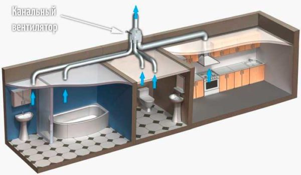 This is how you can organize exhaust ventilation in a house or apartment. Just take into account that the entire required volume of air must be pulled out