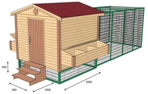 Drawing with the dimensions of a chicken coop for 10-15 chickens