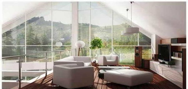 House with panoramic windows: inside view