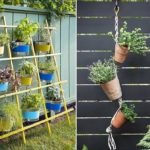 It is not difficult to make a lattice from slats. It's even easier to hang flower pots on it.