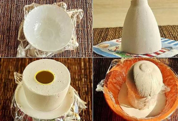 We make a mushroom hat from a bowl of a suitable size, lined with cling film
