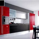 Even in the kitchen, red is present as an accompanying, but not main