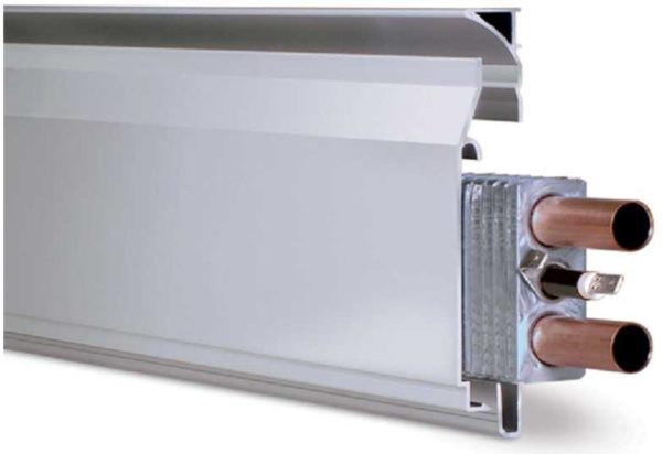 There is also a combined warm skirting board - with an electric heating element and pipes for the coolant