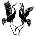 Stencil of dancing cranes - according to legends, luckily