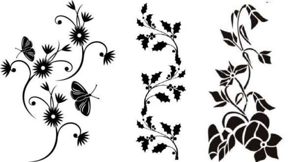 Linear or border stencils, extended upward compositions - all based on plant motifs