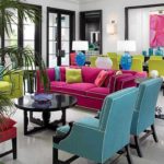 The combination of three bright colors is possible but against an absolutely neutral background, with an abundance of air and light