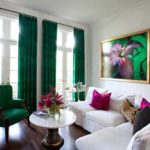 In this version, there is clearly more green, and the accent spots are hot pink fuchsia.