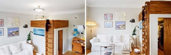 Here is such an unusual way to divide the living room and bedroom.