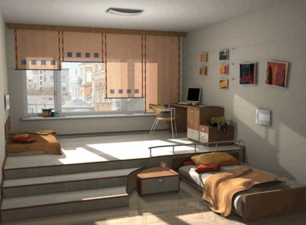 Make a podium and roll the bed under it for a day (you can make a chest of drawers from the steps)