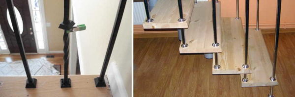 Fastening metal balusters to the steps is somewhat easier