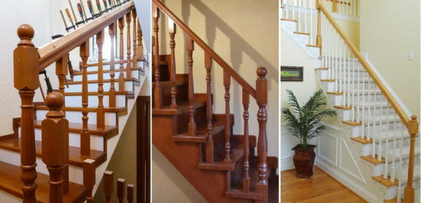 Balusters can be installed one or two on a step. There is also an option - two on one, one on the next, on the third step again two, and so on, alternating and putting one or two