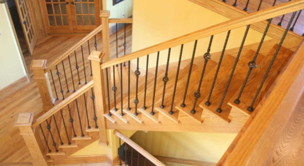 The first stage of the installation of the handrails - marking the installation sites of pillars and balusters