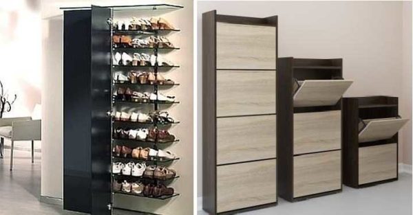Hallway shoe rack can be open or closed