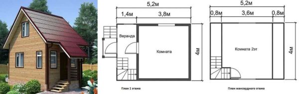 Small country house 5 * 4 for two living rooms with an attic