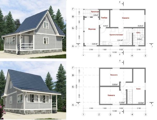 Cottage with a covered veranda and an attic 6 * 10 meters: floor layout