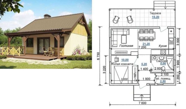 One-storey house 7 * 7.5 with an attached terrace