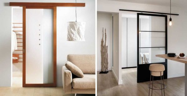 There is only one opening method, but how different these two interior glass doors look
