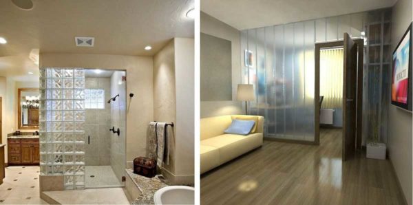 Stationary partitions made of glass blocks and glass profiles