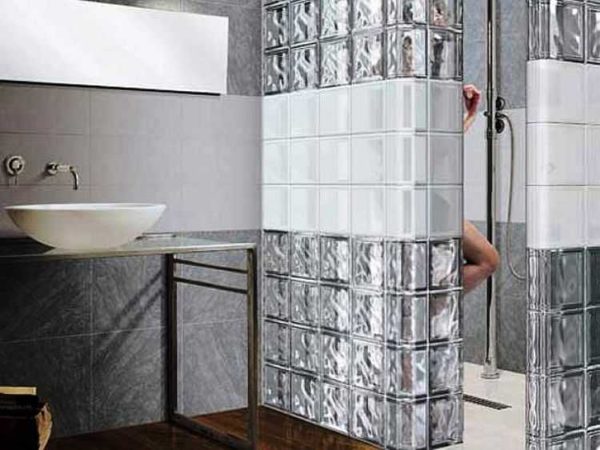 Partition from glass blocks in the bathroom - and the shower is fenced off, and the space is not loaded