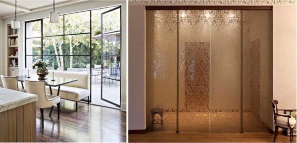 Swing or swing doors in glass partitions