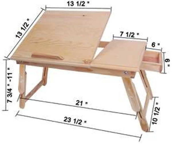 Breakfast table in bed with drawer (dimensions in inches)