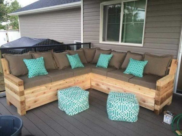 The sofa in the shape of the letter L is also convenient for the terrace, veranda