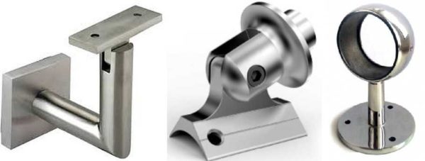 Several types of brackets for attaching the handrail to the wall