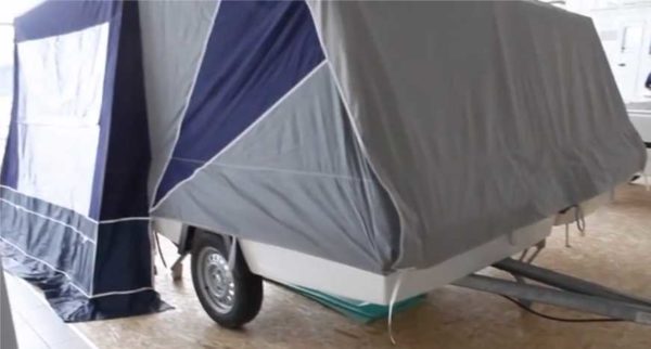 Trailer tent with soft walls and ceiling